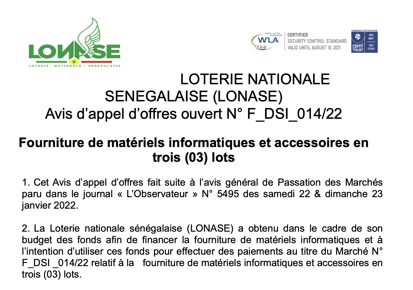 You are currently viewing LOTERIE NATIONALE SENEGALAISE (LONASE) 