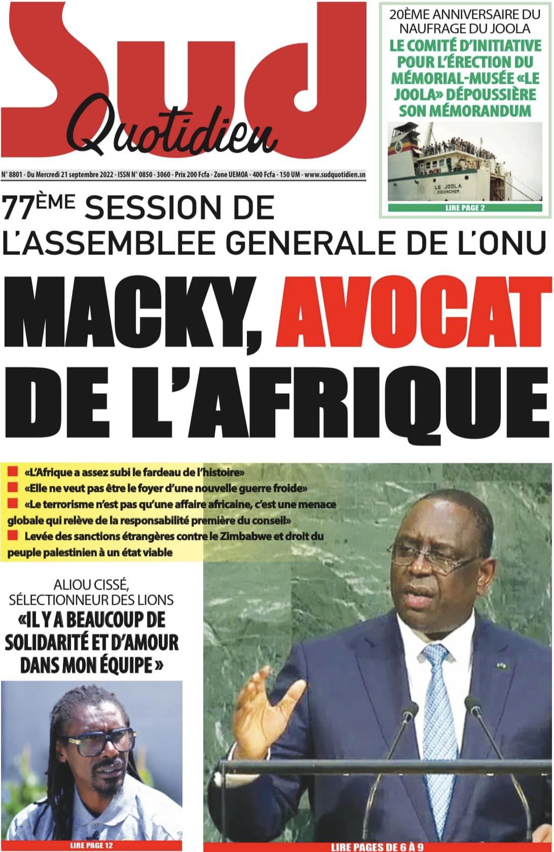 You are currently viewing Une des journaux du mercredi 21 septembre 2022