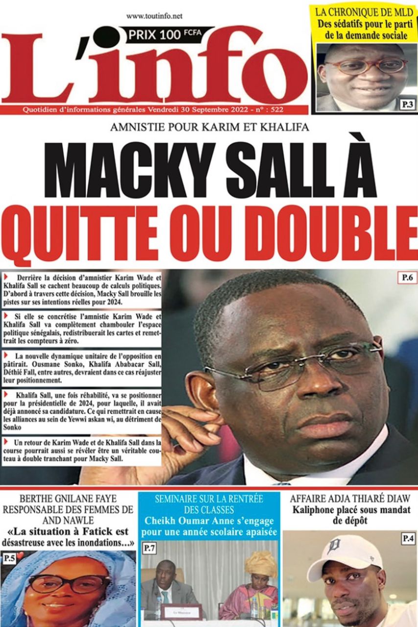 You are currently viewing Une des journaux du vendredi 30 septembre 2022
