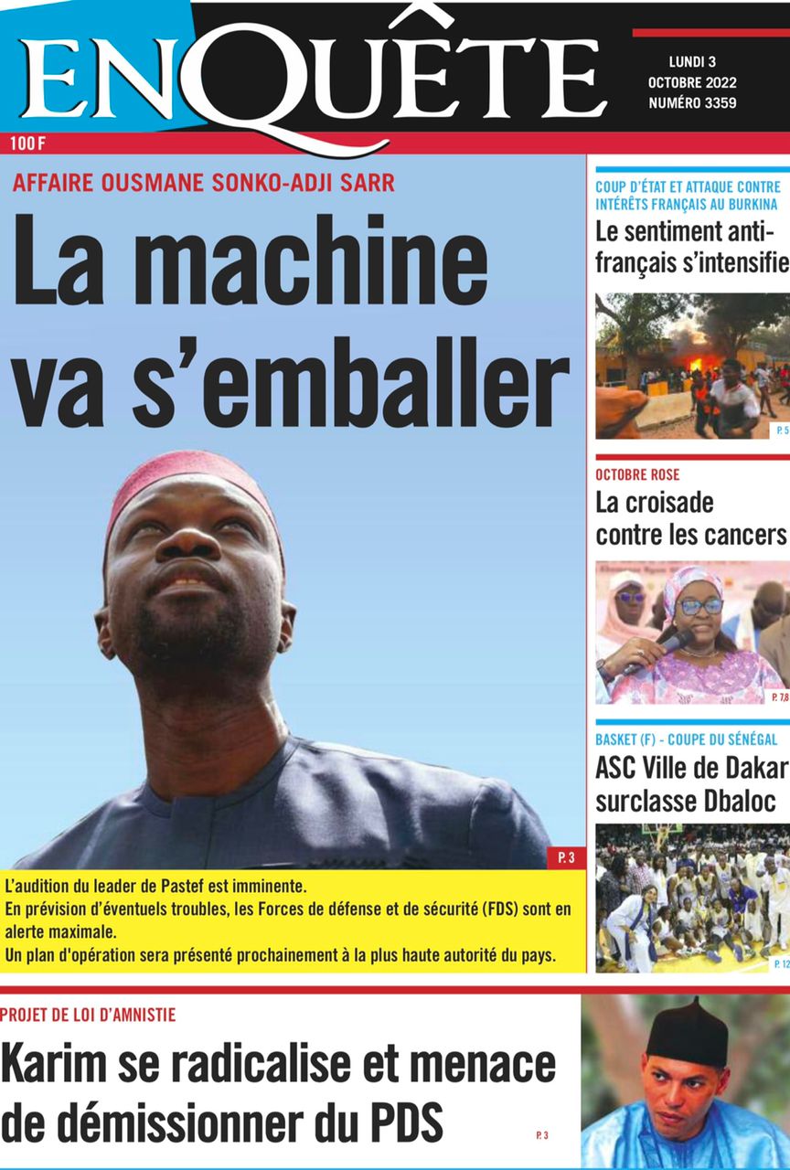 You are currently viewing Une des journaux du lundi 3 octobre 2022