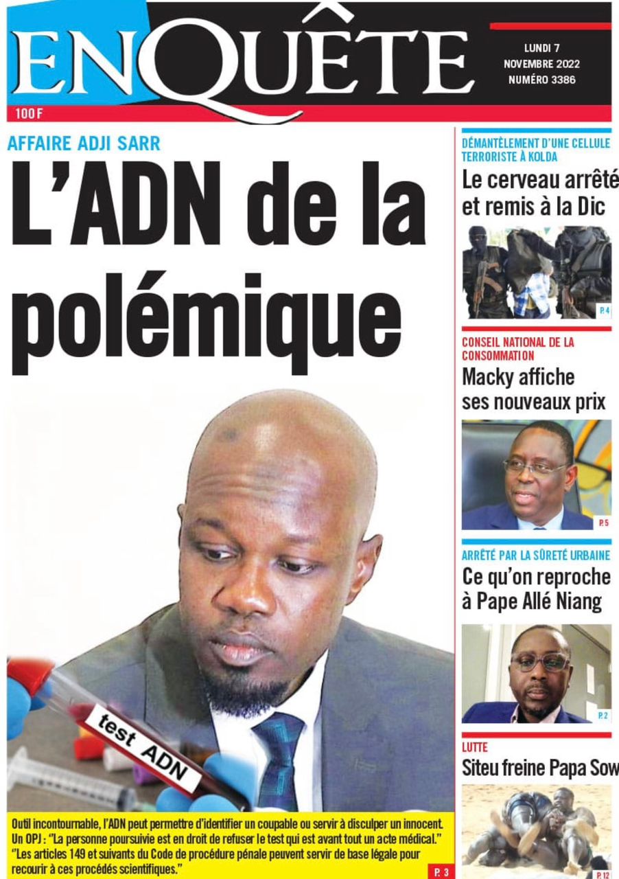 You are currently viewing Une des journaux du lundi 07 novembre 2022