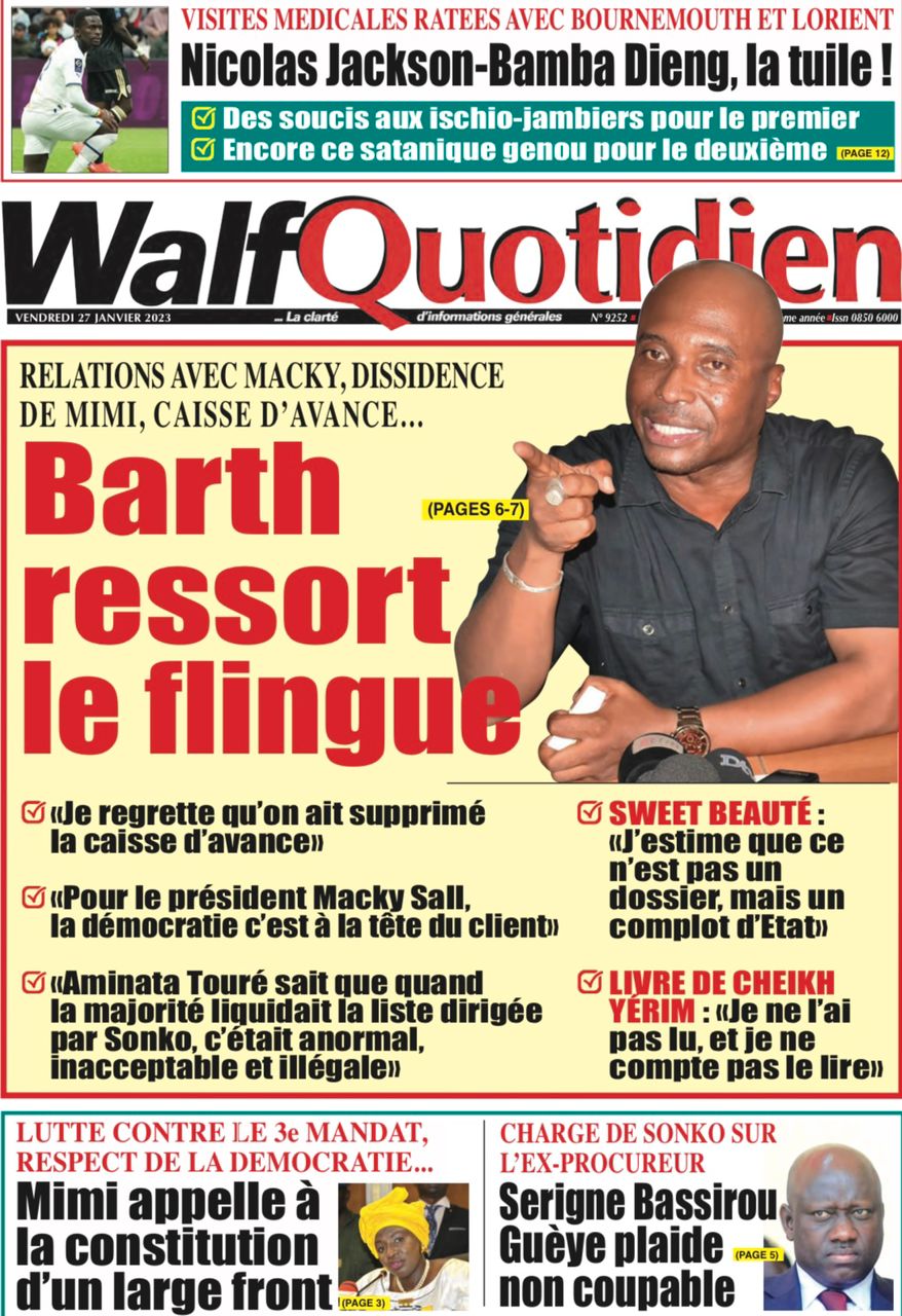 You are currently viewing Une des journaux du vendredi 27 janvier 2023