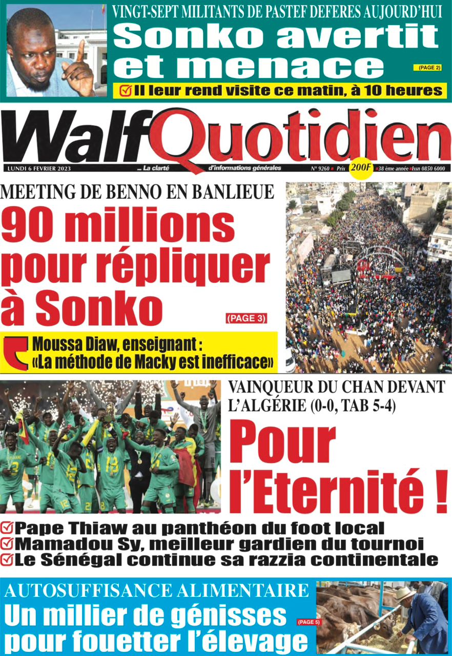 You are currently viewing Une des journaux du lundi 06 février 2023