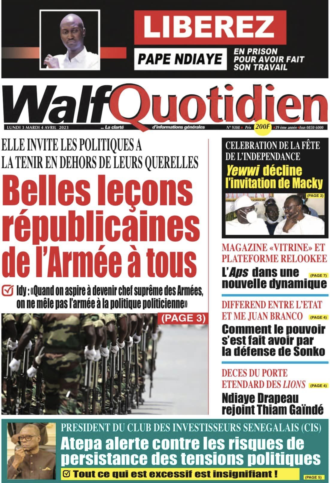 You are currently viewing Une des journaux du lundi 03 avril 2023