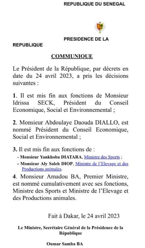 You are currently viewing Politique : Sports et  l’Élevage, Amadou Ba Premier ministre assure l’intérim