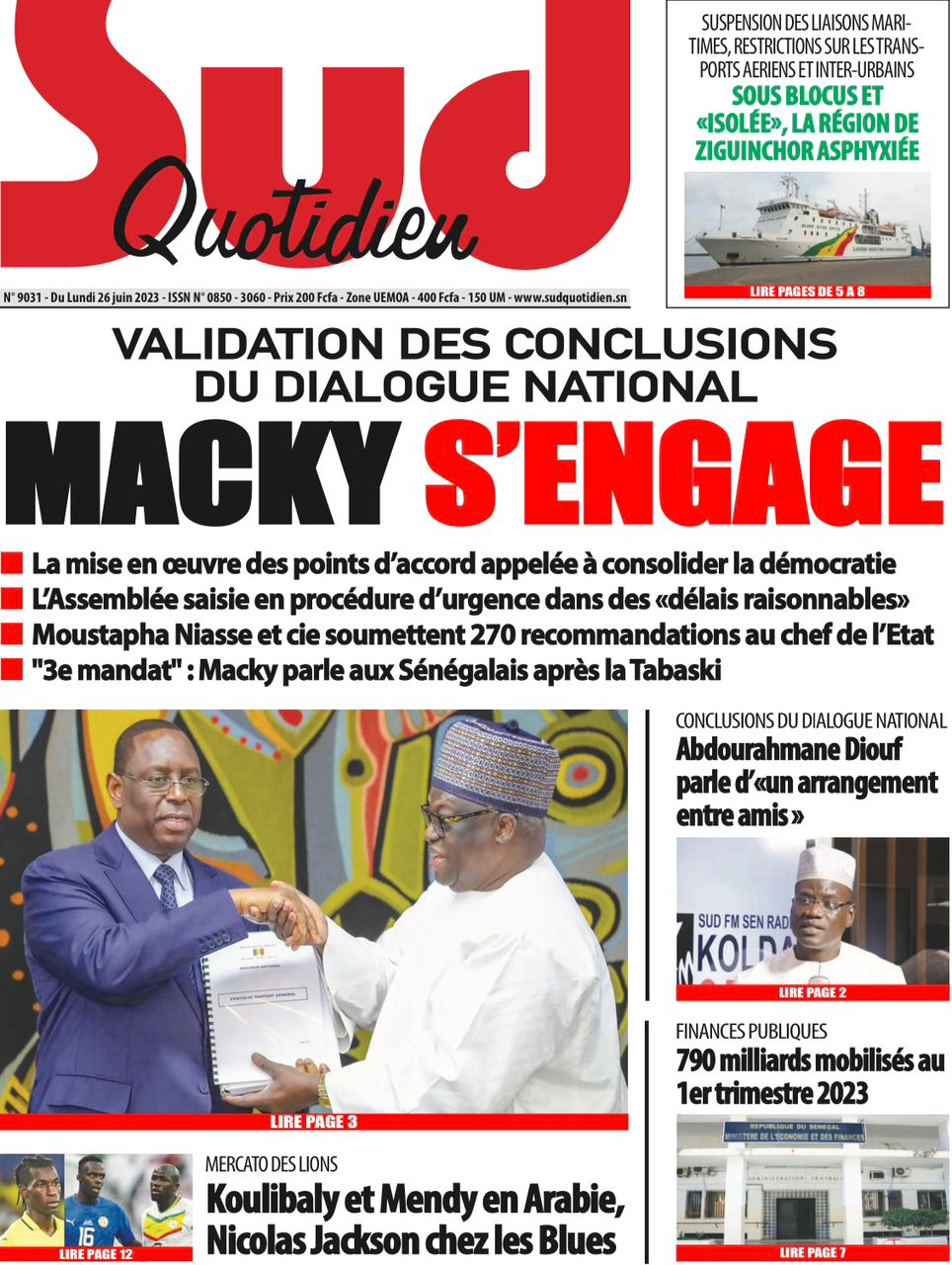 You are currently viewing Une des journaux du lundi 26 juin 2023