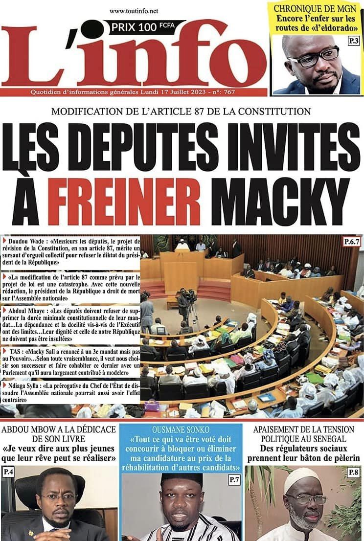 You are currently viewing Une des journaux du lundi 17 juillet 2023