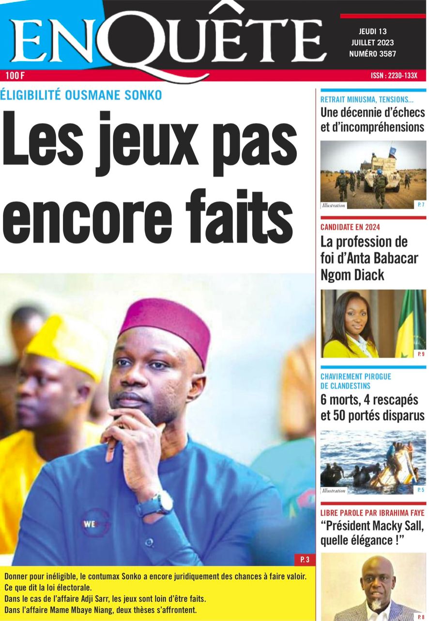 You are currently viewing UNES DE NOS QUOTIDIENS NATIONAUX,CE JEUDI 13JUILLET 2023