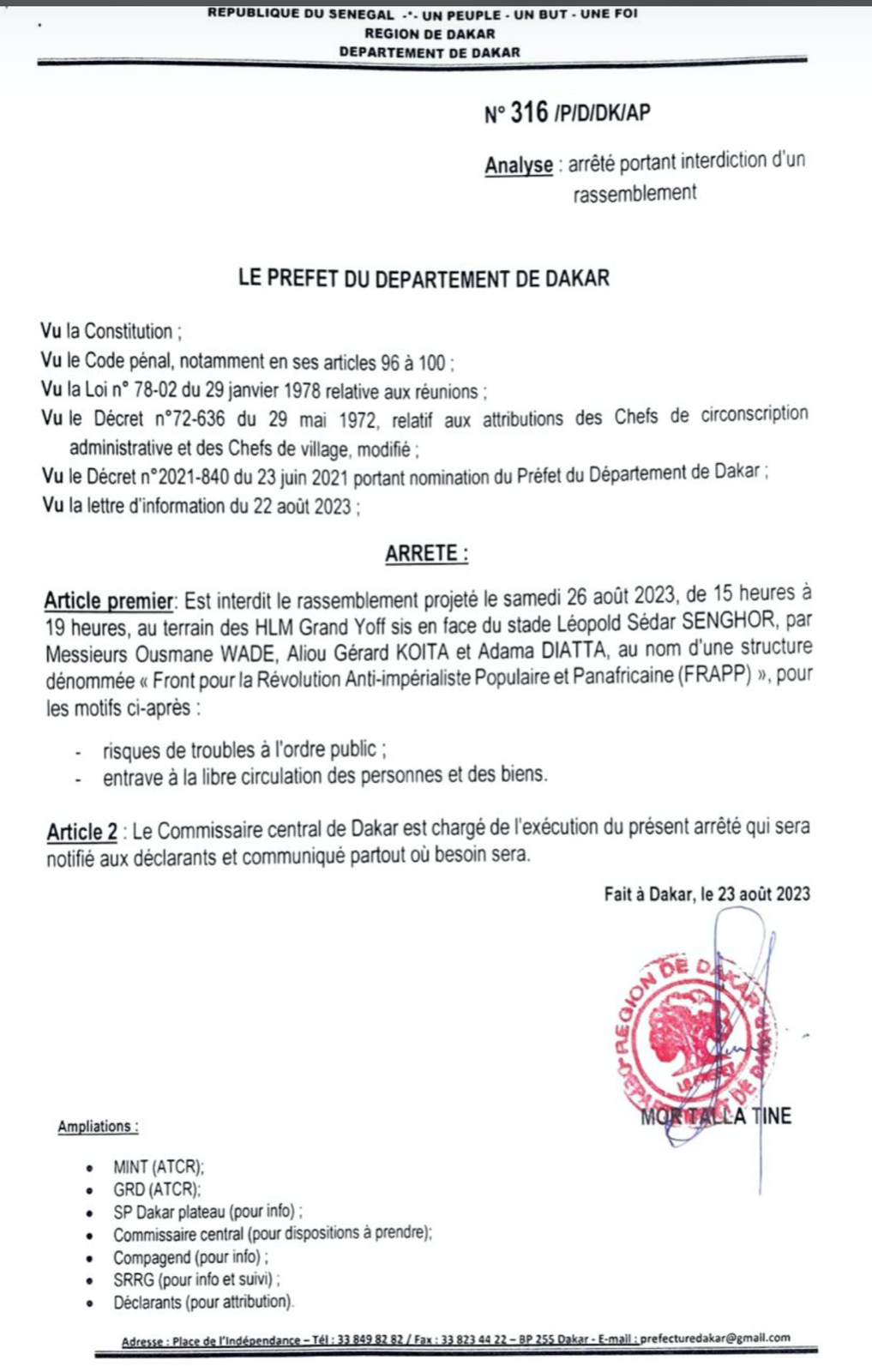 You are currently viewing Le préfet interdit la manifestation de Frapp prévue ce weekend