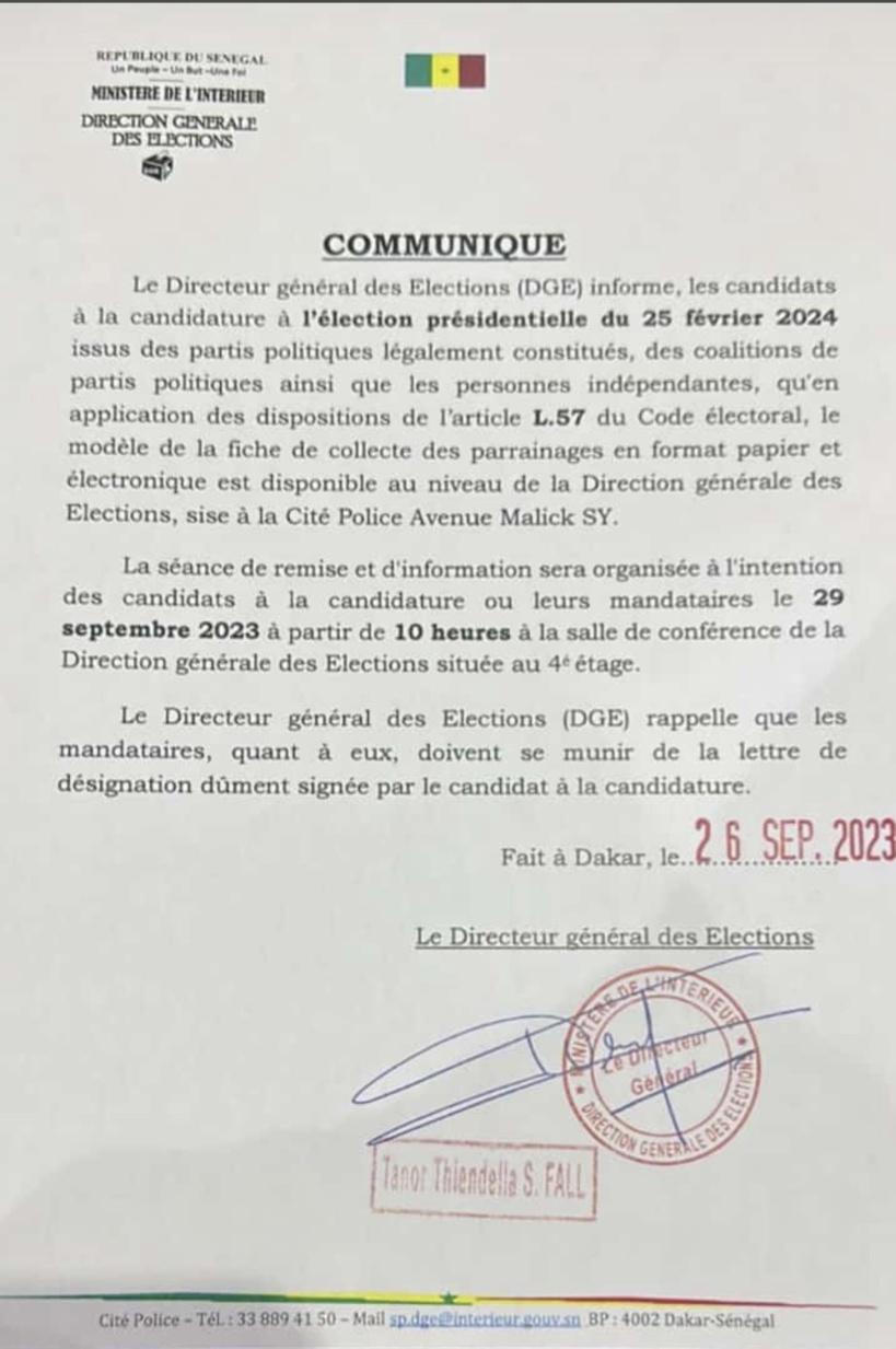 You are currently viewing Parrainage: la remise des fiches aux candidats prévue vendredi prochain à la DGE