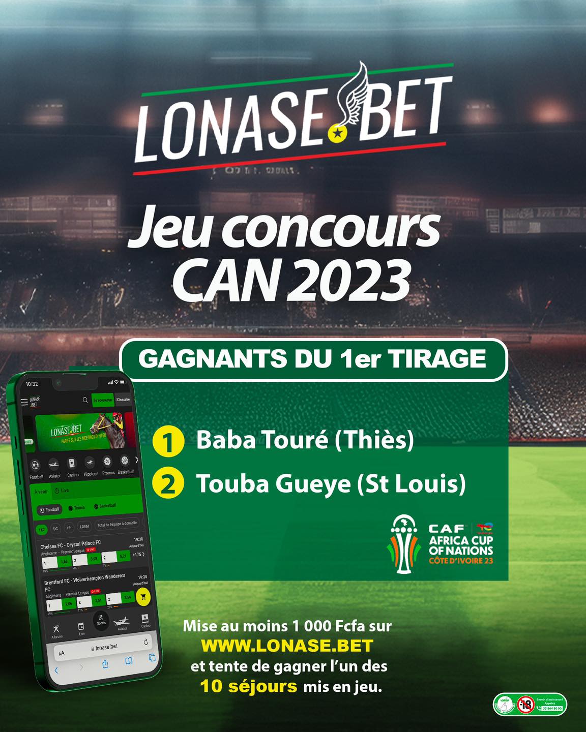 Lire la suite à propos de l’article Jeu concours Lonase.bet CAN 2023 : les deux premiers gagnants connus !