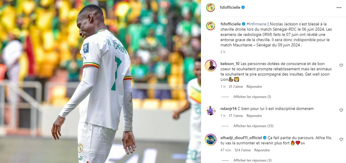 You are currently viewing Éliminatoires Mondial 2026: Nicolas Jackson forfait contre la Mauritanie